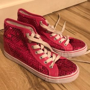 PINK DoublePlatinum Adult Glitter HighTop Sneakers